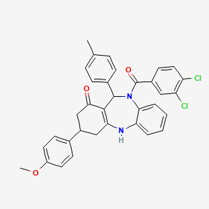 molecular formula C34H28Cl2N2O3 B4295175 10-(3,4-dichlorobenzoyl)-3-(4-methoxyphenyl)-11-(4-methylphenyl)-2,3,4,5,10,11-hexahydro-1H-dibenzo[b,e][1,4]diazepin-1-one 