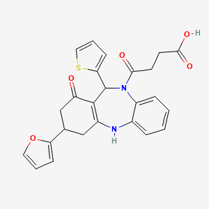 molecular formula C25H22N2O5S B4295464 4-[3-(2-furyl)-1-oxo-11-(2-thienyl)-1,2,3,4,5,11-hexahydro-10H-dibenzo[b,e][1,4]diazepin-10-yl]-4-oxobutanoic acid 