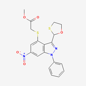 molecular formula C19H17N3O5S2 B4295542 methyl {[6-nitro-3-(1,3-oxathiolan-2-yl)-1-phenyl-1H-indazol-4-yl]thio}acetate 