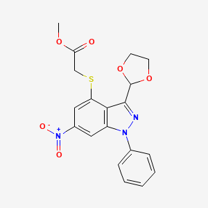 molecular formula C19H17N3O6S B4295550 methyl {[3-(1,3-dioxolan-2-yl)-6-nitro-1-phenyl-1H-indazol-4-yl]thio}acetate 