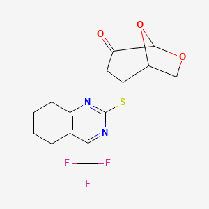 molecular formula C15H15F3N2O3S B4295618 2-{[4-(trifluoromethyl)-5,6,7,8-tetrahydroquinazolin-2-yl]thio}-6,8-dioxabicyclo[3.2.1]octan-4-one 