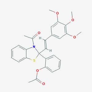 molecular formula C28H27NO6S B429567 2-{3-Acetyl-2-[2-(3,4,5-trimethoxyphenyl)vinyl]-2,3-dihydro-1,3-benzothiazol-2-yl}phenyl acetate 