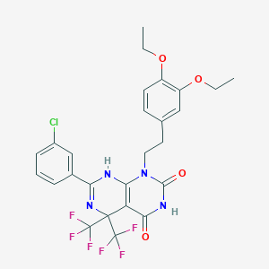 molecular formula C26H23ClF6N4O4 B4295693 7-(3-chlorophenyl)-1-[2-(3,4-diethoxyphenyl)ethyl]-5,5-bis(trifluoromethyl)-5,8-dihydropyrimido[4,5-d]pyrimidine-2,4(1H,3H)-dione 