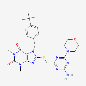 molecular formula C26H33N9O3S B4295827 8-{[(4-amino-6-morpholin-4-yl-1,3,5-triazin-2-yl)methyl]thio}-7-(4-tert-butylbenzyl)-1,3-dimethyl-3,7-dihydro-1H-purine-2,6-dione 