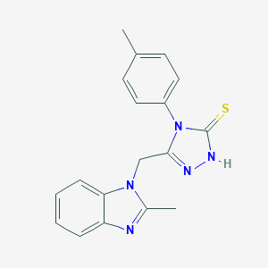 molecular formula C18H17N5S B429584 5-[(2-methyl-1H-benzimidazol-1-yl)methyl]-4-(4-methylphenyl)-4H-1,2,4-triazol-3-yl hydrosulfide 
