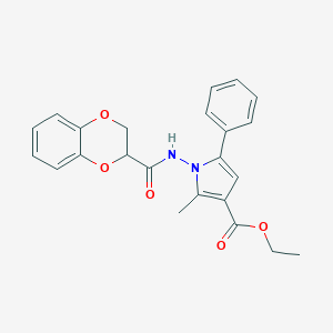 molecular formula C23H22N2O5 B429585 ethyl 1-[(2,3-dihydro-1,4-benzodioxin-2-ylcarbonyl)amino]-2-methyl-5-phenyl-1H-pyrrole-3-carboxylate 