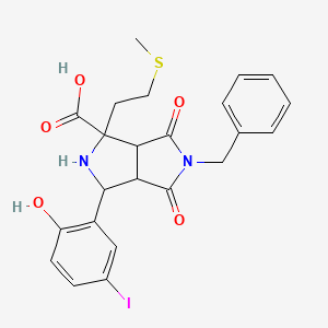 molecular formula C23H23IN2O5S B4295866 5-benzyl-3-(2-hydroxy-5-iodophenyl)-1-[2-(methylthio)ethyl]-4,6-dioxooctahydropyrrolo[3,4-c]pyrrole-1-carboxylic acid 