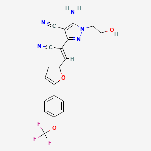 molecular formula C20H14F3N5O3 B4295890 5-amino-3-(1-cyano-2-{5-[4-(trifluoromethoxy)phenyl]-2-furyl}vinyl)-1-(2-hydroxyethyl)-1H-pyrazole-4-carbonitrile 