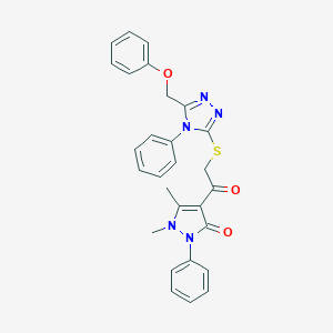 molecular formula C28H25N5O3S B429590 1,5-dimethyl-4-({[5-(phenoxymethyl)-4-phenyl-4H-1,2,4-triazol-3-yl]sulfanyl}acetyl)-2-phenyl-1,2-dihydro-3H-pyrazol-3-one 