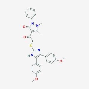 molecular formula C30H28N4O4S B429592 4-({[4,5-bis(4-methoxyphenyl)-1H-imidazol-2-yl]sulfanyl}acetyl)-1,5-dimethyl-2-phenyl-1,2-dihydro-3H-pyrazol-3-one 