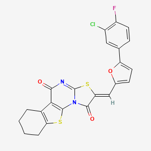 molecular formula C23H14ClFN2O3S2 B4296094 2-{[5-(3-chloro-4-fluorophenyl)-2-furyl]methylene}-6,7,8,9-tetrahydro-5H-[1]benzothieno[3,2-e][1,3]thiazolo[3,2-a]pyrimidine-1,5(2H)-dione 