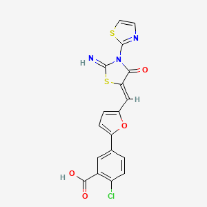 molecular formula C18H10ClN3O4S2 B4296102 2-chloro-5-(5-{[2-imino-4-oxo-3-(1,3-thiazol-2-yl)-1,3-thiazolidin-5-ylidene]methyl}-2-furyl)benzoic acid 