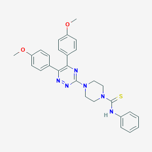 molecular formula C28H28N6O2S B429613 4-[5,6-bis(4-methoxyphenyl)-1,2,4-triazin-3-yl]-N-phenyl-1-piperazinecarbothioamide 