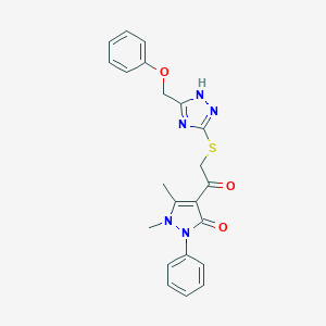 molecular formula C22H21N5O3S B429614 1,5-dimethyl-4-({[5-(phenoxymethyl)-4H-1,2,4-triazol-3-yl]sulfanyl}acetyl)-2-phenyl-1,2-dihydro-3H-pyrazol-3-one 