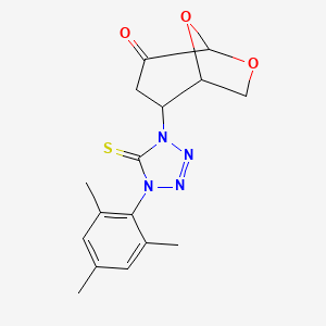 molecular formula C16H18N4O3S B4296157 2-(4-mesityl-5-thioxo-4,5-dihydro-1H-tetrazol-1-yl)-6,8-dioxabicyclo[3.2.1]octan-4-one 