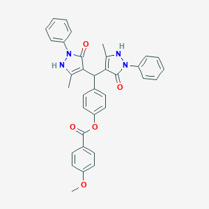 molecular formula C35H30N4O5 B429616 4-[bis(5-hydroxy-3-methyl-1-phenyl-1H-pyrazol-4-yl)methyl]phenyl 4-methoxybenzoate 