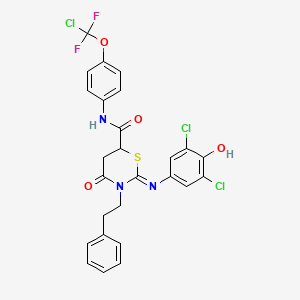 molecular formula C26H20Cl3F2N3O4S B4296165 N-{4-[chloro(difluoro)methoxy]phenyl}-2-[(3,5-dichloro-4-hydroxyphenyl)imino]-4-oxo-3-(2-phenylethyl)-1,3-thiazinane-6-carboxamide 