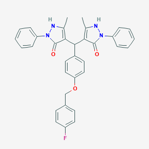 molecular formula C34H29FN4O3 B429618 4,4'-({4-[(4-fluorobenzyl)oxy]phenyl}methylene)bis(3-methyl-1-phenyl-1H-pyrazol-5-ol) 