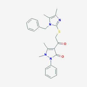 molecular formula C25H26N4O2S B429621 4-{[(1-benzyl-4,5-dimethyl-1H-imidazol-2-yl)sulfanyl]acetyl}-1,5-dimethyl-2-phenyl-1,2-dihydro-3H-pyrazol-3-one 