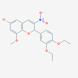 molecular formula C20H20BrNO6 B4296305 6-bromo-2-(3,4-diethoxyphenyl)-8-methoxy-3-nitro-2H-chromene 