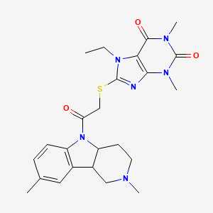 molecular formula C24H30N6O3S B4296314 8-{[2-(2,8-dimethyl-1,2,3,4,4a,9b-hexahydro-5H-pyrido[4,3-b]indol-5-yl)-2-oxoethyl]thio}-7-ethyl-1,3-dimethyl-3,7-dihydro-1H-purine-2,6-dione 