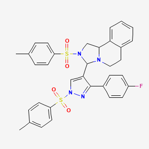 molecular formula C34H31FN4O4S2 B4296329 3-{3-(4-fluorophenyl)-1-[(4-methylphenyl)sulfonyl]-1H-pyrazol-4-yl}-2-[(4-methylphenyl)sulfonyl]-1,2,3,5,6,10b-hexahydroimidazo[5,1-a]isoquinoline 