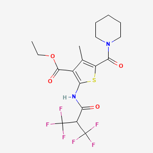 molecular formula C18H20F6N2O4S B4296489 ethyl 4-methyl-5-(piperidin-1-ylcarbonyl)-2-{[3,3,3-trifluoro-2-(trifluoromethyl)propanoyl]amino}thiophene-3-carboxylate 