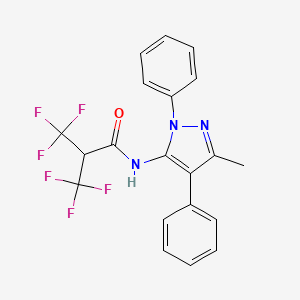 molecular formula C20H15F6N3O B4296502 3,3,3-trifluoro-N-(3-methyl-1,4-diphenyl-1H-pyrazol-5-yl)-2-(trifluoromethyl)propanamide 