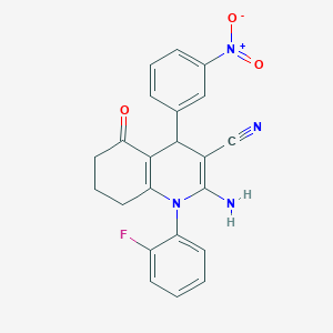 molecular formula C22H17FN4O3 B4296565 2-amino-1-(2-fluorophenyl)-4-(3-nitrophenyl)-5-oxo-1,4,5,6,7,8-hexahydroquinoline-3-carbonitrile 