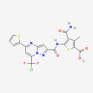 molecular formula C20H14ClF2N5O4S2 B4296685 methyl 4-(aminocarbonyl)-5-({[7-[chloro(difluoro)methyl]-5-(2-thienyl)pyrazolo[1,5-a]pyrimidin-2-yl]carbonyl}amino)-3-methylthiophene-2-carboxylate 