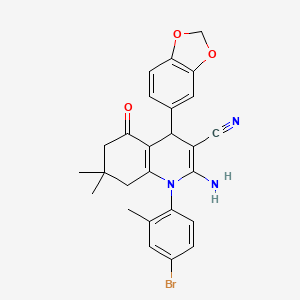 molecular formula C26H24BrN3O3 B4296696 2-amino-4-(1,3-benzodioxol-5-yl)-1-(4-bromo-2-methylphenyl)-7,7-dimethyl-5-oxo-1,4,5,6,7,8-hexahydroquinoline-3-carbonitrile 