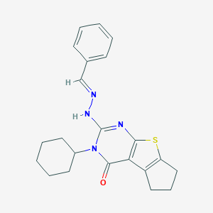 molecular formula C22H24N4OS B429672 2-[(2E)-2-benzylidenehydrazinyl]-3-cyclohexyl-3,5,6,7-tetrahydro-4H-cyclopenta[4,5]thieno[2,3-d]pyrimidin-4-one CAS No. 327170-37-6