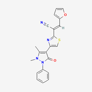 molecular formula C21H16N4O2S B4296735 2-[4-(1,5-dimethyl-3-oxo-2-phenyl-2,3-dihydro-1H-pyrazol-4-yl)-1,3-thiazol-2-yl]-3-(2-furyl)acrylonitrile 