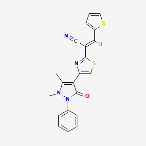 molecular formula C21H16N4OS2 B4296736 2-[4-(1,5-dimethyl-3-oxo-2-phenyl-2,3-dihydro-1H-pyrazol-4-yl)-1,3-thiazol-2-yl]-3-(2-thienyl)acrylonitrile 