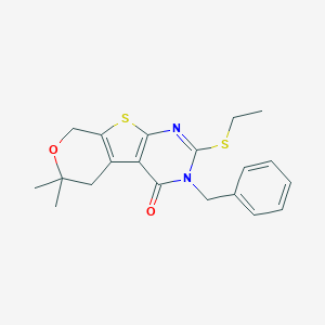 molecular formula C20H22N2O2S2 B429674 3-benzyl-2-(ethylsulfanyl)-6,6-dimethyl-3,5,6,8-tetrahydro-4H-pyrano[4',3':4,5]thieno[2,3-d]pyrimidin-4-one CAS No. 327166-79-0