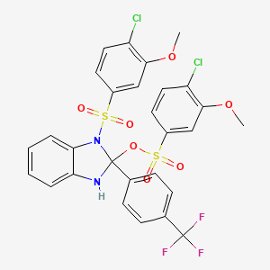 molecular formula C28H21Cl2F3N2O7S2 B4296764 1-[(4-chloro-3-methoxyphenyl)sulfonyl]-2-[4-(trifluoromethyl)phenyl]-2,3-dihydro-1H-benzimidazol-2-yl 4-chloro-3-methoxybenzenesulfonate 