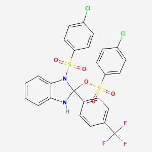 molecular formula C26H17Cl2F3N2O5S2 B4296765 1-[(4-chlorophenyl)sulfonyl]-2-[4-(trifluoromethyl)phenyl]-2,3-dihydro-1H-benzimidazol-2-yl 4-chlorobenzenesulfonate 