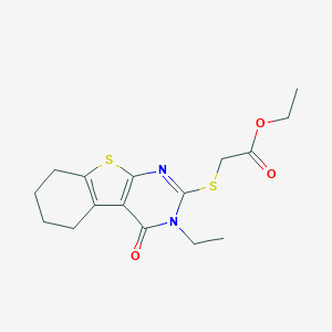 molecular formula C16H20N2O3S2 B429682 Ethyl [(3-ethyl-4-oxo-3,4,5,6,7,8-hexahydro[1]benzothieno[2,3-d]pyrimidin-2-yl)sulfanyl]acetate CAS No. 331964-35-3