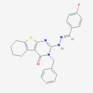 molecular formula C24H21FN4OS B429684 4-Fluorobenzaldehyde (3-benzyl-4-oxo-3,4,5,6,7,8-hexahydro[1]benzothieno[2,3-d]pyrimidin-2-yl)hydrazone CAS No. 351341-68-9