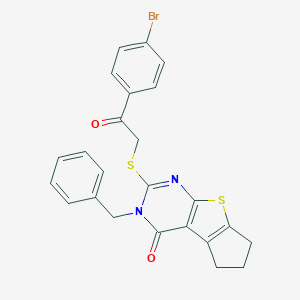 molecular formula C24H19BrN2O2S2 B429685 3-benzyl-2-{[2-(4-bromophenyl)-2-oxoethyl]sulfanyl}-3,5,6,7-tetrahydro-4H-cyclopenta[4,5]thieno[2,3-d]pyrimidin-4-one CAS No. 327169-55-1