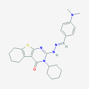 molecular formula C25H31N5OS B429687 3-cyclohexyl-2-{(2E)-2-[4-(dimethylamino)benzylidene]hydrazinyl}-5,6,7,8-tetrahydro[1]benzothieno[2,3-d]pyrimidin-4(3H)-one CAS No. 351341-66-7