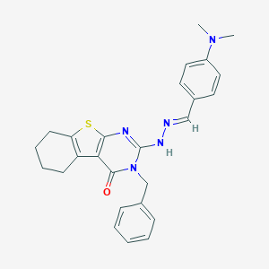 molecular formula C26H27N5OS B429688 3-benzyl-2-{(2E)-2-[4-(dimethylamino)benzylidene]hydrazinyl}-5,6,7,8-tetrahydro[1]benzothieno[2,3-d]pyrimidin-4(3H)-one CAS No. 351341-70-3