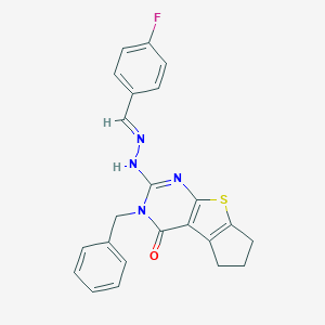 molecular formula C23H19FN4OS B429690 3-benzyl-2-[(2E)-2-(4-fluorobenzylidene)hydrazinyl]-3,5,6,7-tetrahydro-4H-cyclopenta[4,5]thieno[2,3-d]pyrimidin-4-one CAS No. 351342-12-6