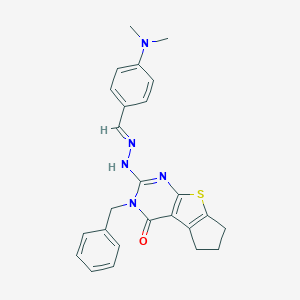 molecular formula C25H25N5OS B429692 3-benzyl-2-{(2E)-2-[4-(dimethylamino)benzylidene]hydrazinyl}-3,5,6,7-tetrahydro-4H-cyclopenta[4,5]thieno[2,3-d]pyrimidin-4-one CAS No. 351417-41-9