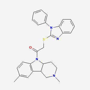 2,8-dimethyl-5-{[(1-phenyl-1H-benzimidazol-2-yl)thio]acetyl}-2,3,4,4a,5,9b-hexahydro-1H-pyrido[4,3-b]indole