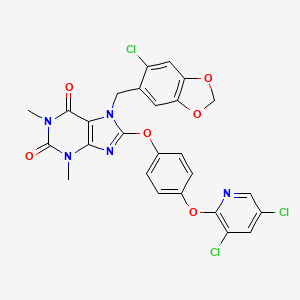 molecular formula C26H18Cl3N5O6 B4297032 7-[(6-chloro-1,3-benzodioxol-5-yl)methyl]-8-{4-[(3,5-dichloropyridin-2-yl)oxy]phenoxy}-1,3-dimethyl-3,7-dihydro-1H-purine-2,6-dione 