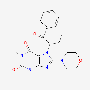 molecular formula C21H25N5O4 B4297193 7-(1-benzoylpropyl)-1,3-dimethyl-8-morpholin-4-yl-3,7-dihydro-1H-purine-2,6-dione 