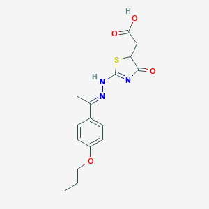 molecular formula C16H19N3O4S B429720 2-[4-oxo-2-[(2E)-2-[1-(4-propoxyphenyl)ethylidene]hydrazinyl]-1,3-thiazol-5-yl]acetic acid 