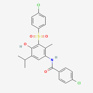 molecular formula C23H21Cl2NO4S B4297237 4-chloro-N-{3-[(4-chlorophenyl)sulfonyl]-4-hydroxy-5-isopropyl-2-methylphenyl}benzamide 