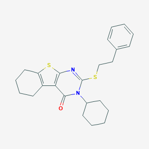 molecular formula C24H28N2OS2 B429726 3-cyclohexyl-2-[(2-phenylethyl)sulfanyl]-5,6,7,8-tetrahydro[1]benzothieno[2,3-d]pyrimidin-4(3H)-one 